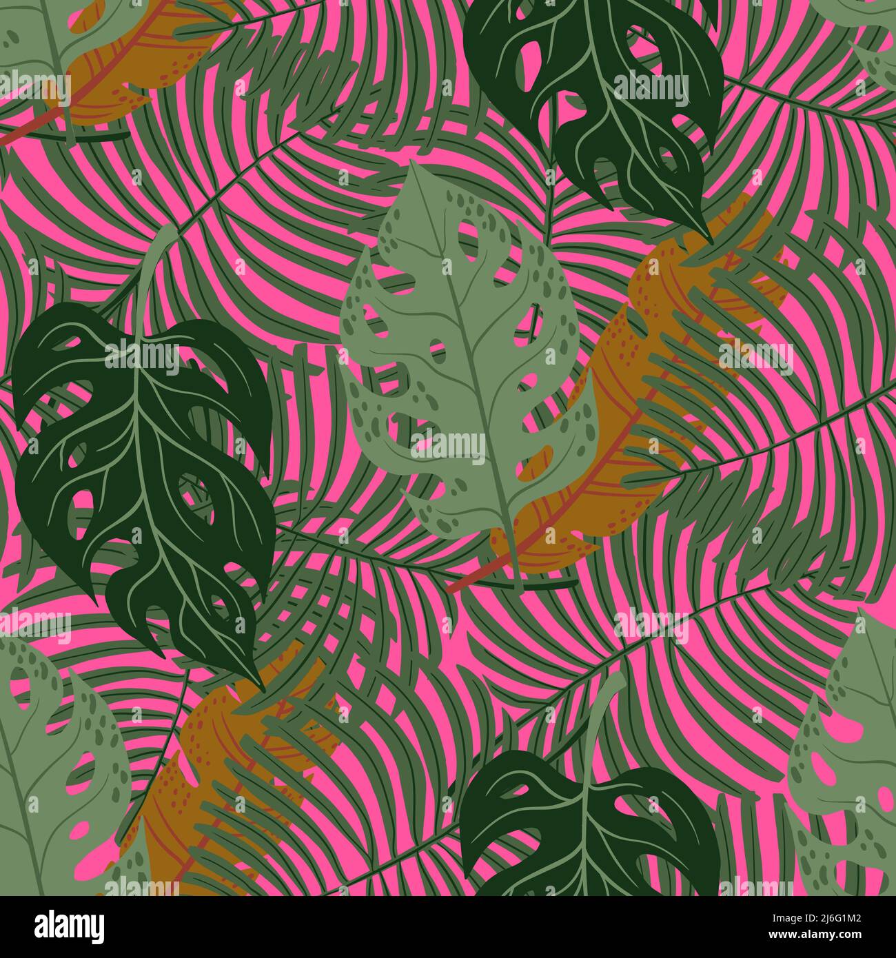 Tropical Leaves Hand drawn Vector Textile Seamless Pattern Design Stock ...