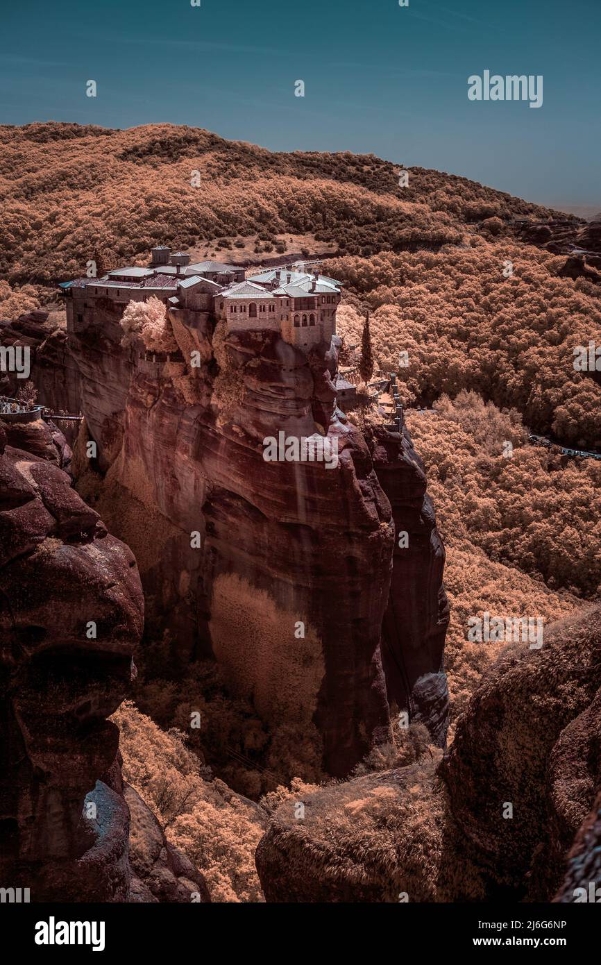 Infrared surreal landscape of Greek Orthodox Monasteries on the top of ...