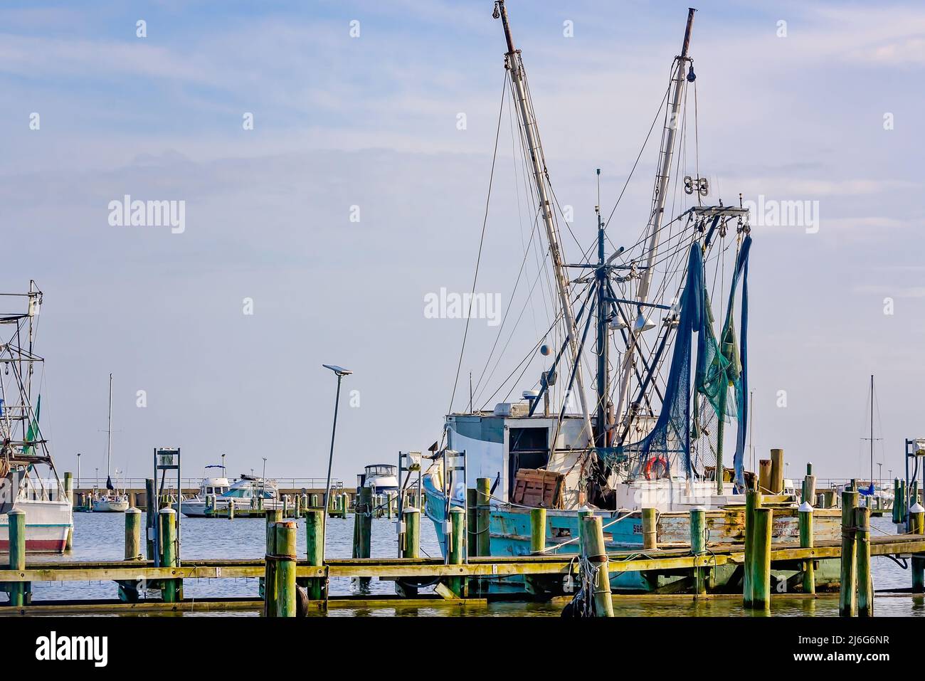 An old shrimp boat is docked in Pass Christian Harbor, April 24, 2022
