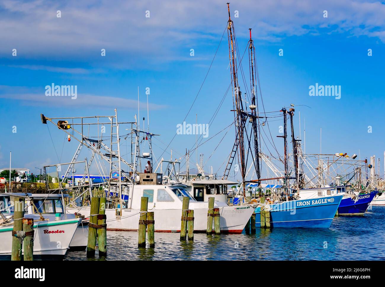Boats are docked in Pass Christian Harbor, April 24, 2022, in Pass Christian, Mississippi Stock