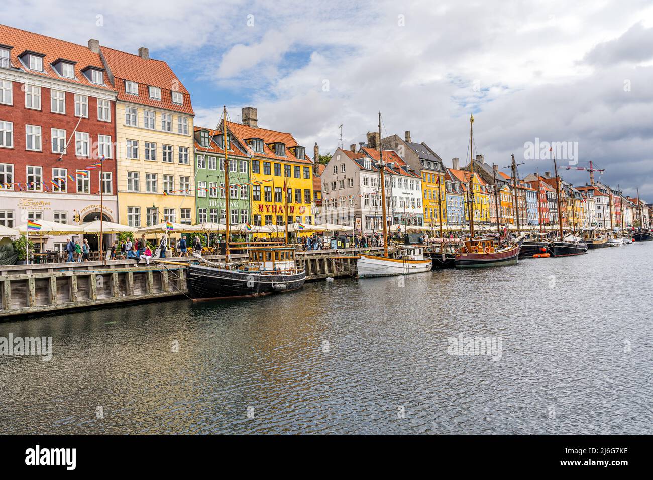 Beautiful aerial view of Nyhavn, canal and entertainment district in