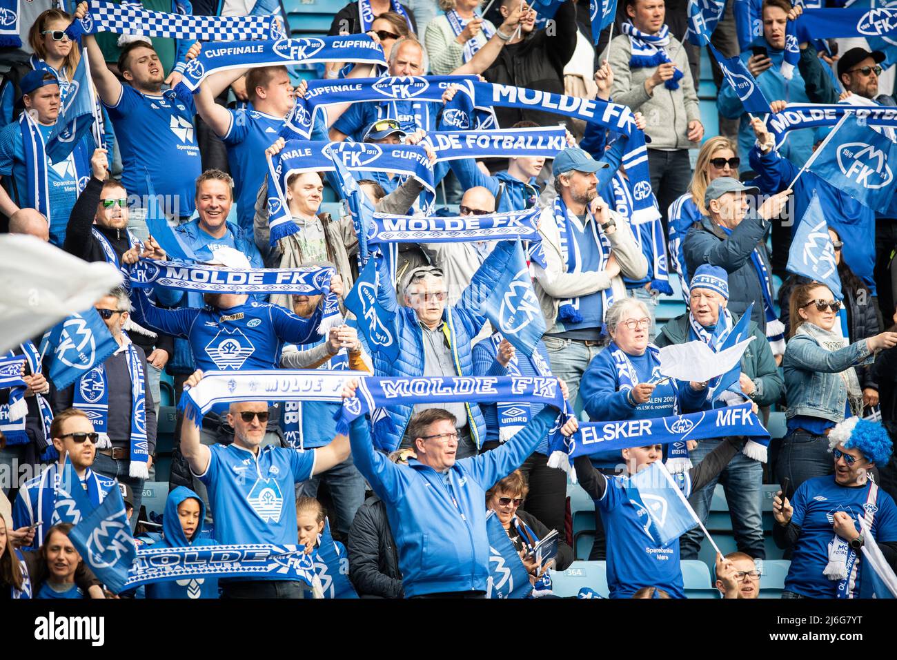 Oslo, Norway. 01st, May 2022. Football fans of Molde seen on the stands during the Norwegian Cup final, the NM Menn final, between Bodoe/Glimt and Molde at Ullevaal Stadion in Oslo. (Photo credit: Gonzales Photo - Jan-Erik Eriksen). Credit: Gonzales Photo/Alamy Live News Stock Photo