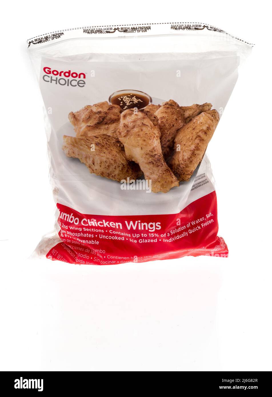 Winneconne, WI -23 April 2022: A package of Gordon choice chicken buffalo wings on an isolated background Stock Photo