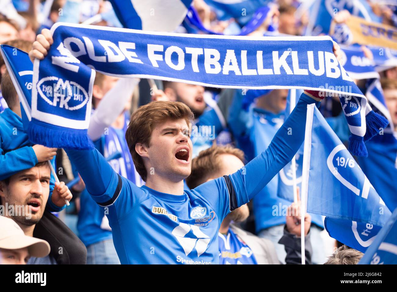 Oslo, Norway. 01st, May 2022. Football fans of Molde seen on the stands during the Norwegian Cup final, the NM Menn final, between Bodoe/Glimt and Molde at Ullevaal Stadion in Oslo. (Photo credit: Gonzales Photo - Jan-Erik Eriksen). Credit: Gonzales Photo/Alamy Live News Stock Photo