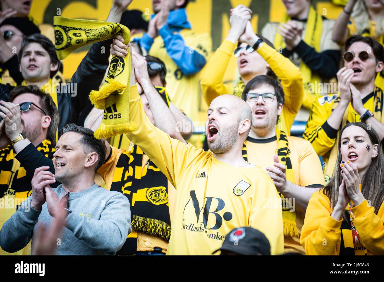 Oslo, Norway. 01st, May 2022. Football fans of Bodoe/Glimt seen on the stands during the Norwegian Cup final, the NM Menn final, between Bodoe/Glimt and Molde at Ullevaal Stadion in Oslo. (Photo credit: Gonzales Photo - Jan-Erik Eriksen). Credit: Gonzales Photo/Alamy Live News Stock Photo