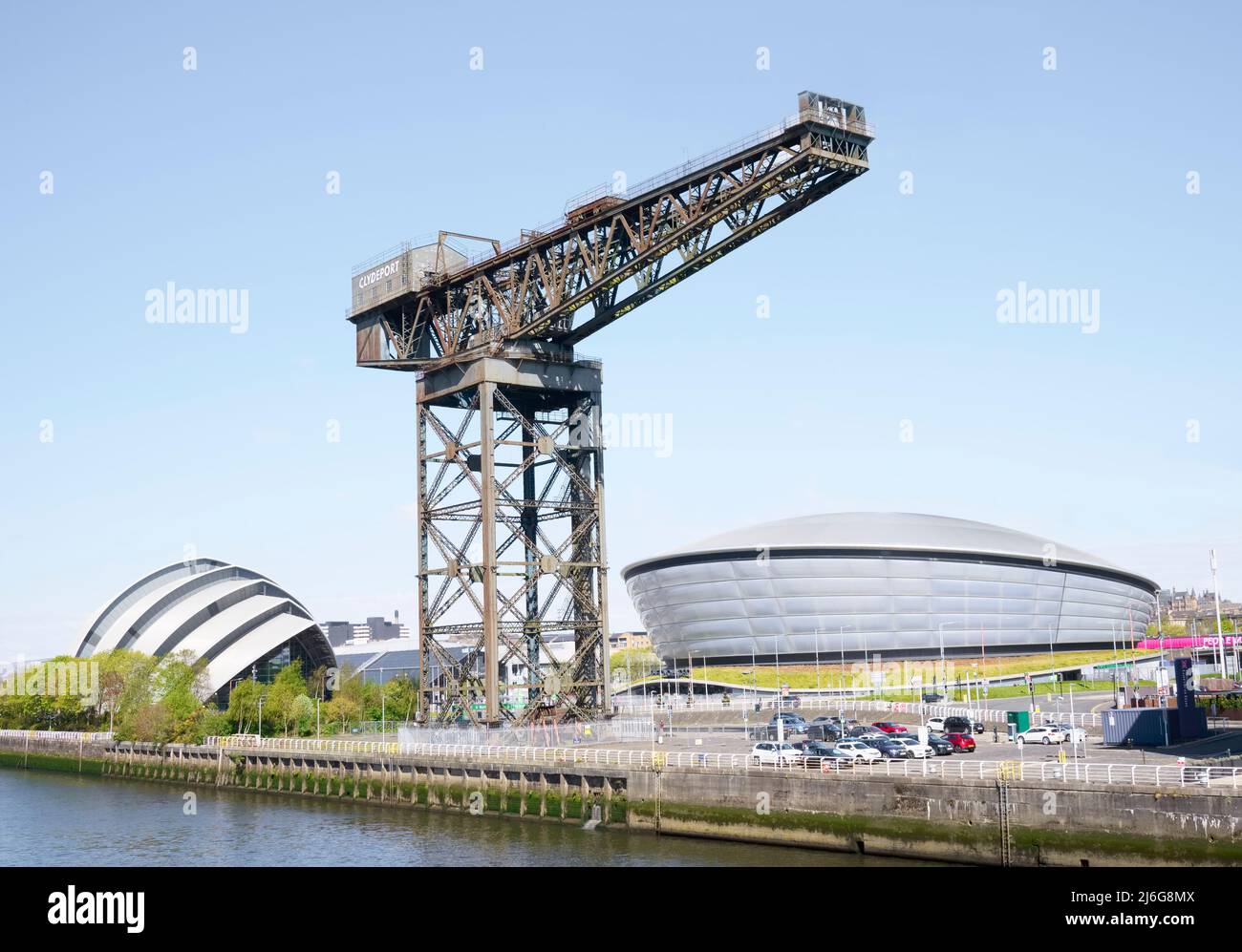 Glasgow, Scotland, UK, April 24th 2022, Clydeport Crane with the Hydro Area and Armadillo building Stock Photo