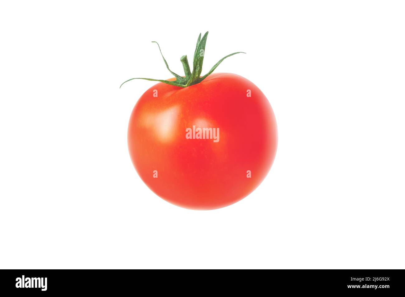 Red tomato vegetable isolated on white. Solanum lycopersicum ripe fruit. Stock Photo