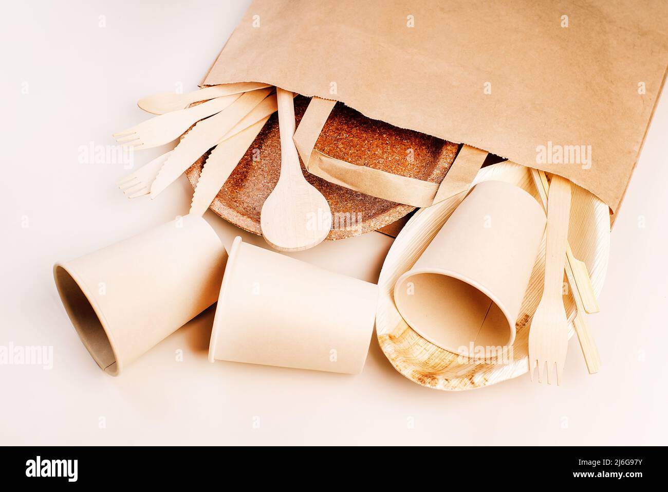 Recycling,ecofriendly concept.Disposable eco cutlery,plates,spoons