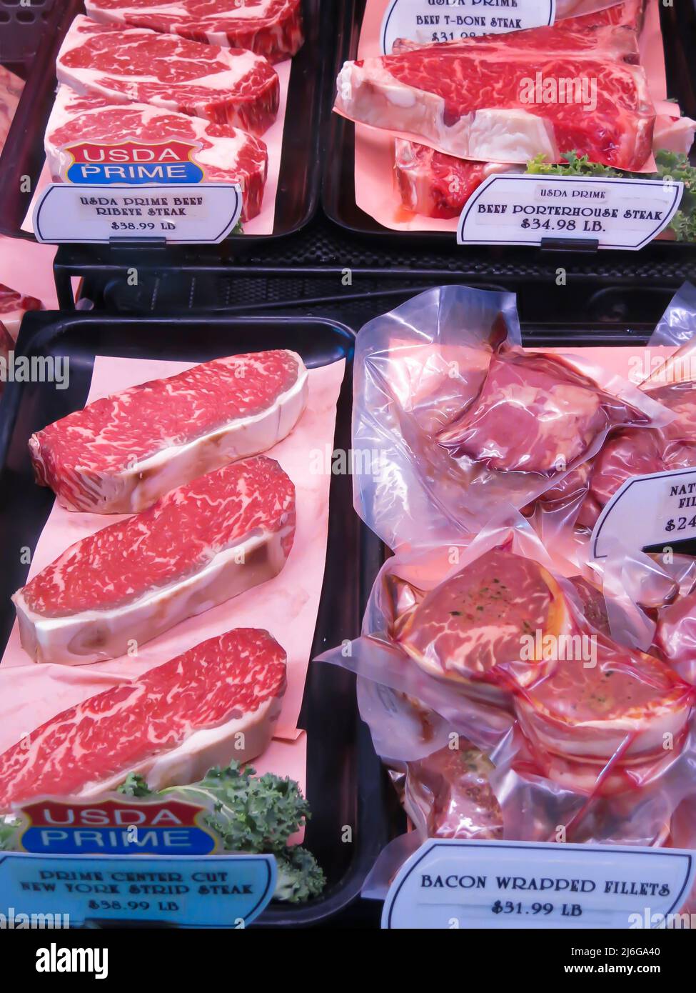 Beef Cuts on Display for Sale Stock Photo