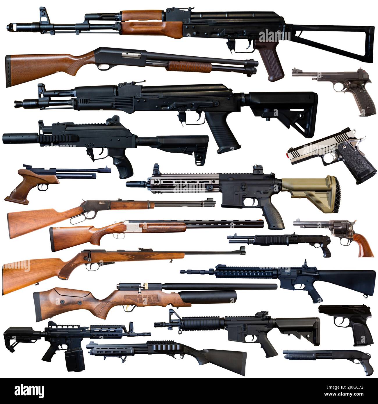 Weapons of various calibers on white background Stock Photo - Alamy