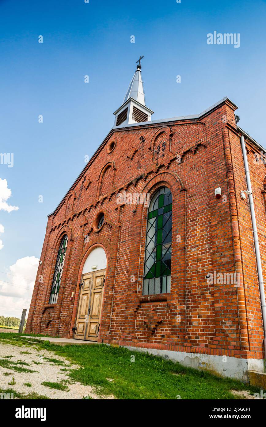 Wiaczemin Polski, Poland - August 12, 2021. Church in Open-air museum of the Vistula settlement - Skansen Osadnictwa Nadwislanskiego Stock Photo