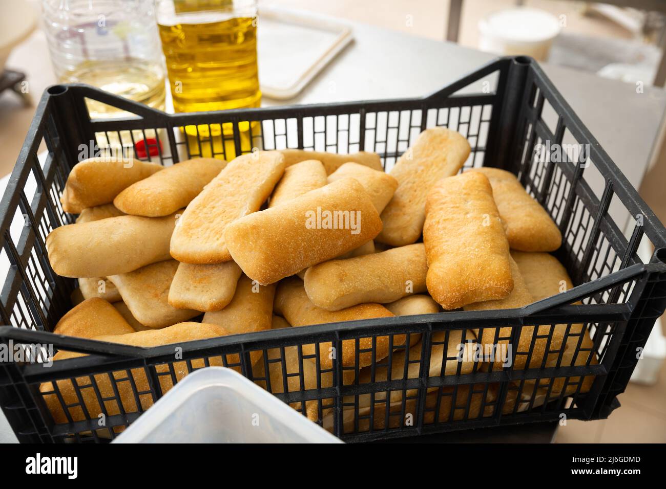 white bread in black baking box in bakery Stock Photo Alamy