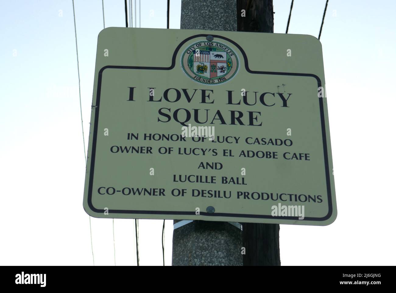 Los Angeles, California, USA 20th April 2022 A general view of atmosphere of I Love Lucy Square Signl with Lucille Ball on April 20, 2022 in Los Angeles, California, USA. Photo by Barry King/Alamy Stock Photo Stock Photo