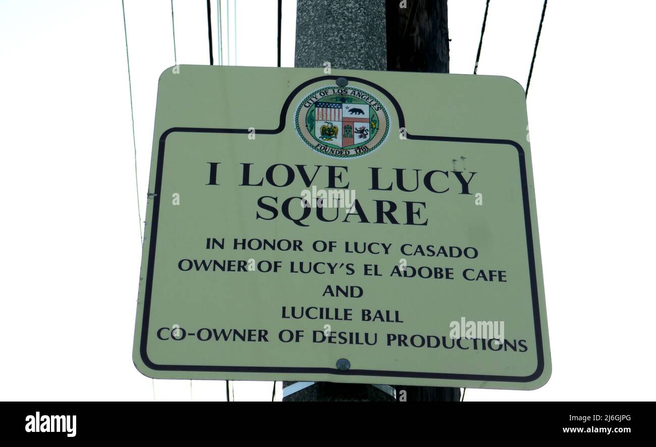 Los Angeles, California, USA 20th April 2022 A general view of atmosphere of I Love Lucy Square Signl with Lucille Ball on April 20, 2022 in Los Angeles, California, USA. Photo by Barry King/Alamy Stock Photo Stock Photo
