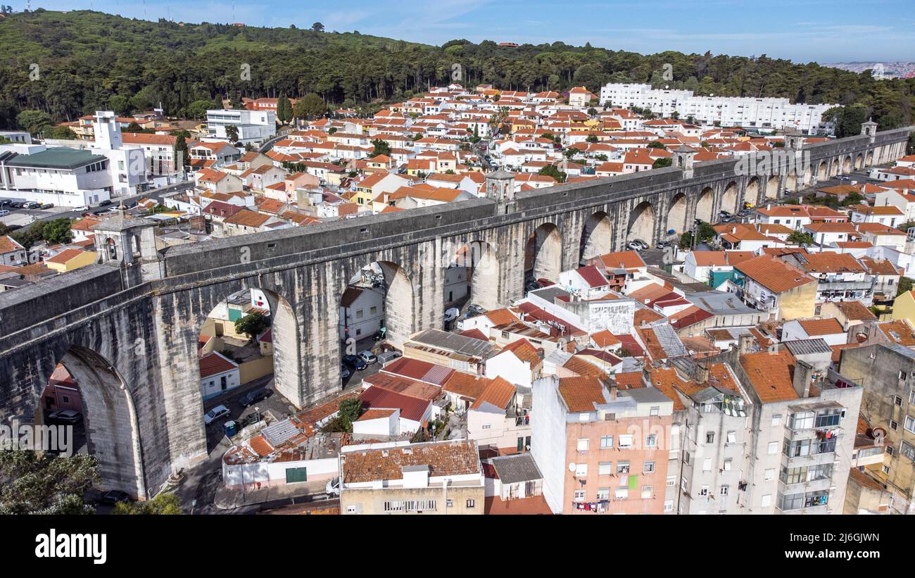 Águas Livres Aqueduct or Aqueduto das Águas Livres, Lisbon, Portugal Stock Photo