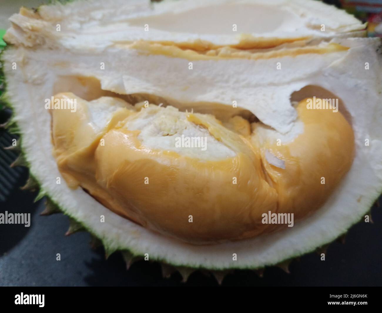 Opened durian Malaysian fruit Stock Photo