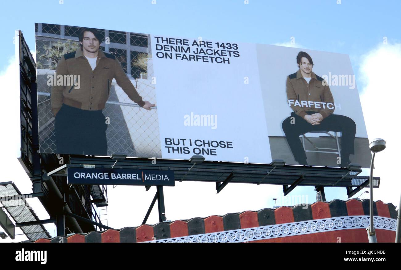 Los Angeles, California, USA 21st April 2022 A general view of atmosphere of Josh Hartnett Farfetch Billboard on Sunset Blvd on April 21, 2022 in Los Angeles, California, USA. Photo by Barry King/Alamy Stock Photo Stock Photo