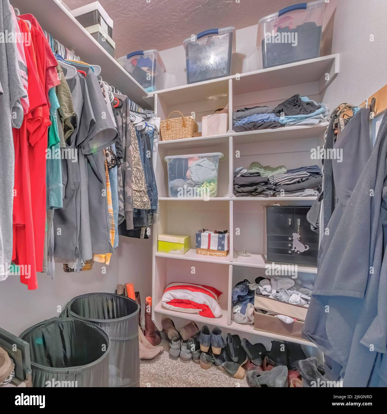 Square Small messy walkin closet with a lot of shoes on the carpet