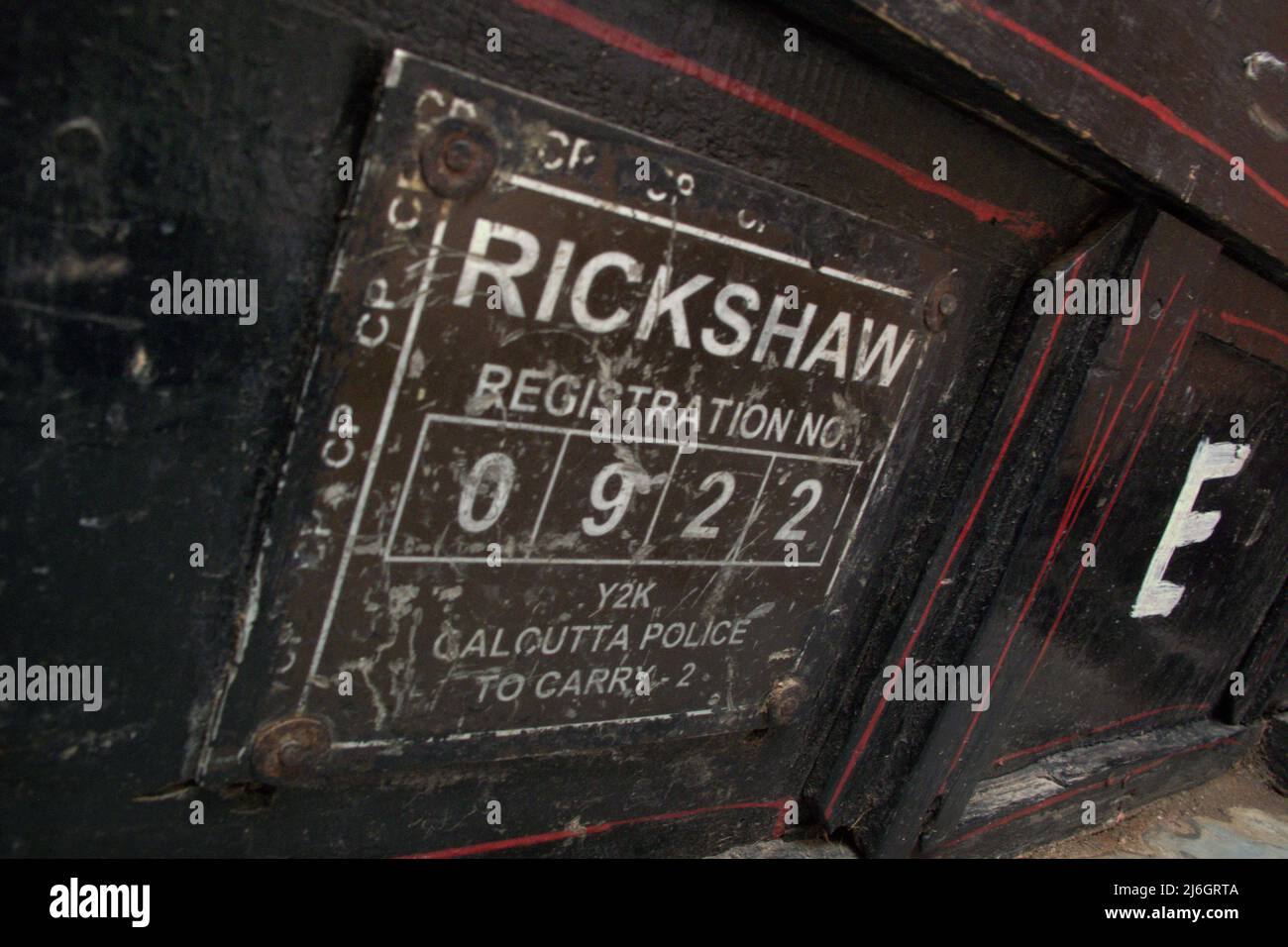 Registration plate of a rickshaw in Kolkata, West Bengal, India Stock ...