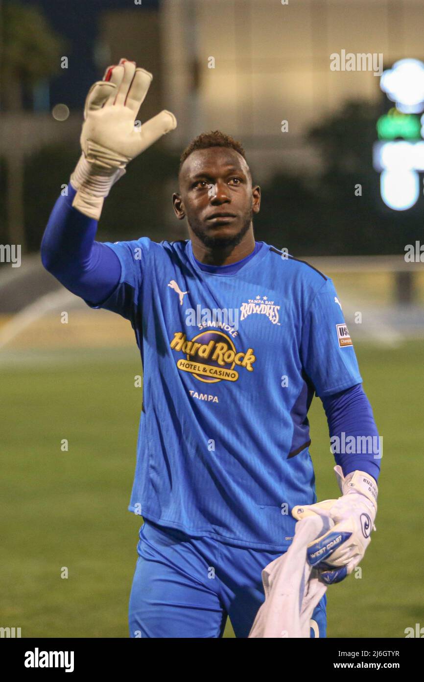St. Petersburg, FL: Tampa Bay Rowdies goalkeeper Raiko Arozarena (56)  waves to  the fans during a soccer game against the San Diego Loyal FC, Saturda Stock Photo