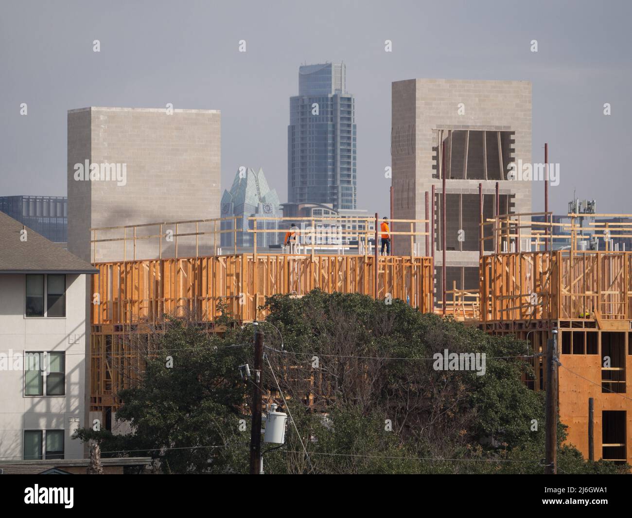 Building Texas: Austin Apartment Under Construction on South Lamar Boulevard Stock Photo