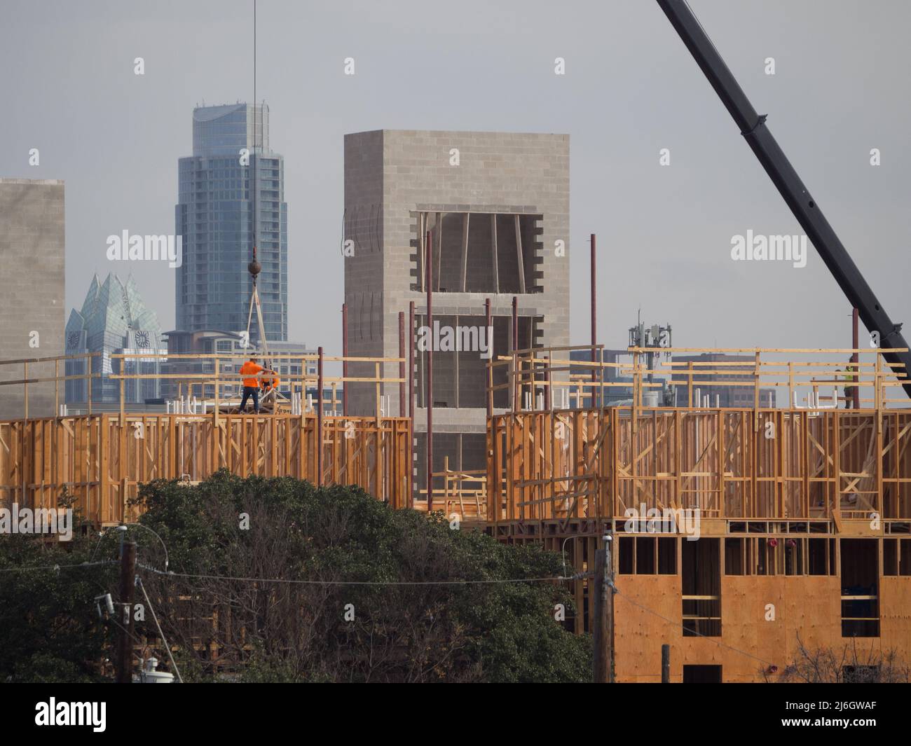 Building Texas: Austin Apartment Under Construction on South Lamar Boulevard Stock Photo