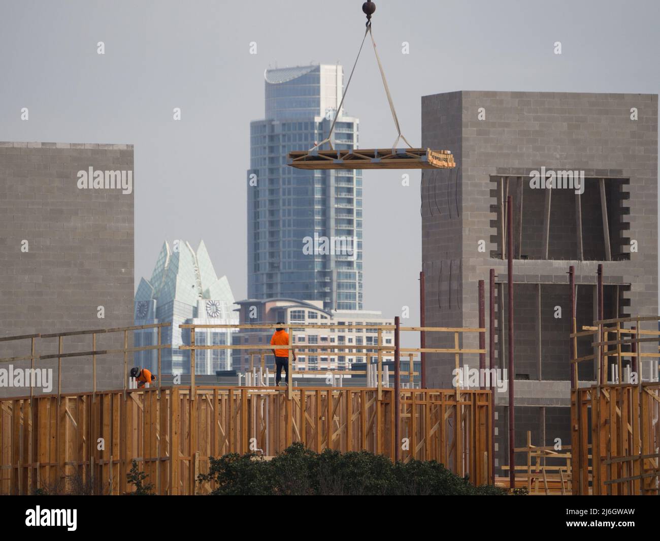 Building Texas: Austin Apartment Under Construction on South Lamar Boulevard Stock Photo