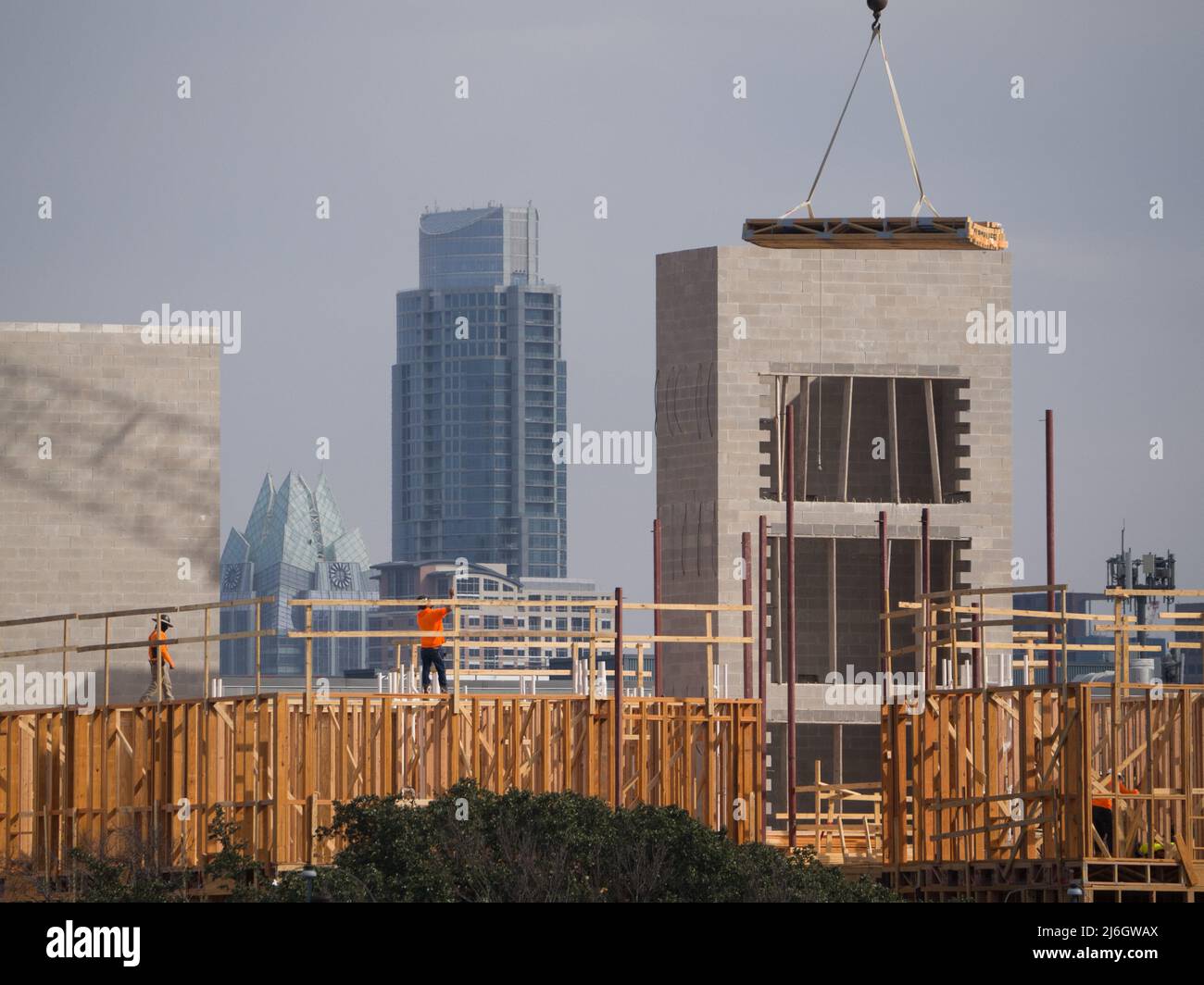 Building Texas: Austin Apartment Under Construction on South Lamar Boulevard Stock Photo