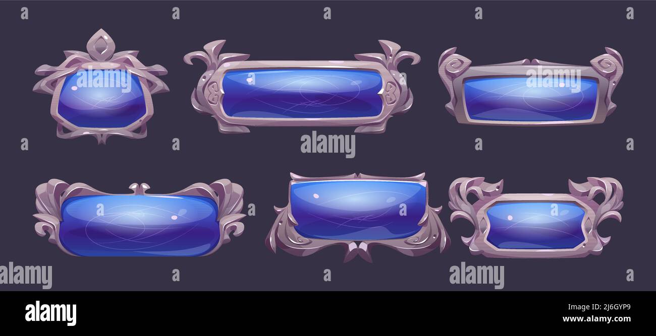 Fantasy buttons with silver frames for rpg game. Vector game user ...