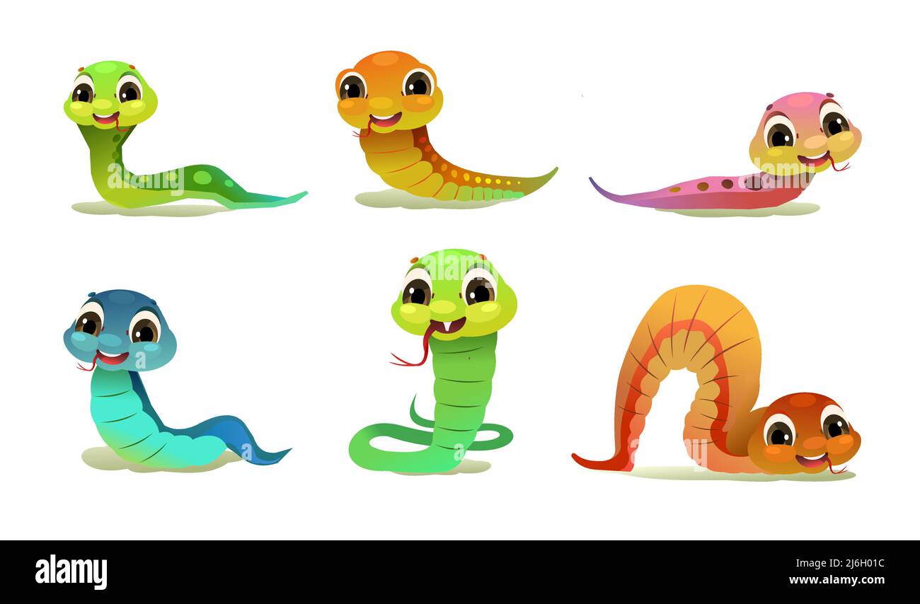 Set of cheerful baby snake. Cartoon style illustration. Cute childish  character. Isolated on white background. Vector Stock Vector Image & Art -  Alamy