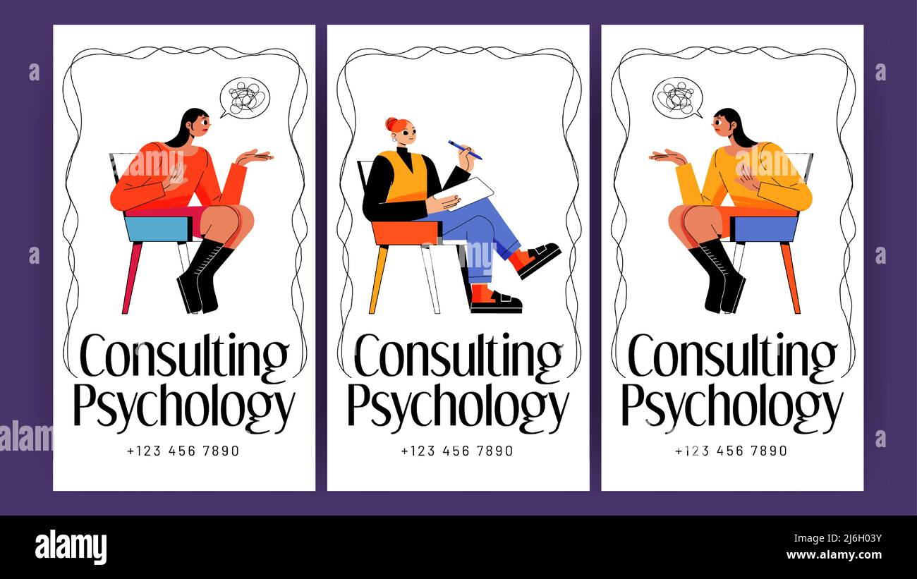 Consulting psychology posters with women patients on therapy session