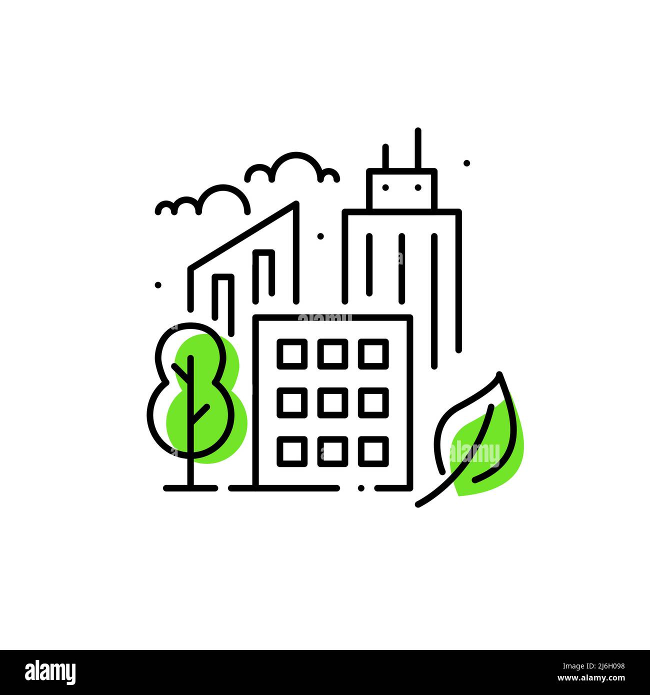 Sustainable green city. Pixel perfect, editable stroke line art icon Stock Vector