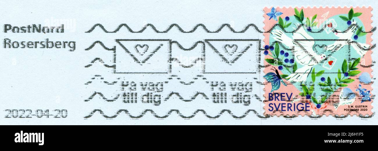 Postage stamp from Sweden in the Greetings Stamps : Hearts and Flowers series issued in 2020 Stock Photo