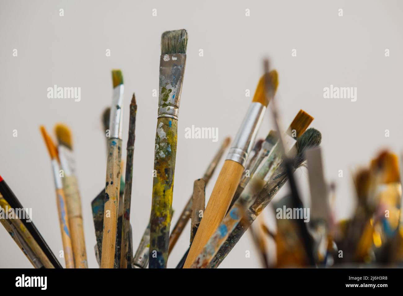 Collection of bristles or painting brushes. Artist bristle or brush