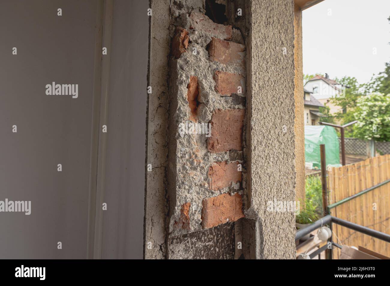 Hole in a window as the old windows were removed and the gap is ready