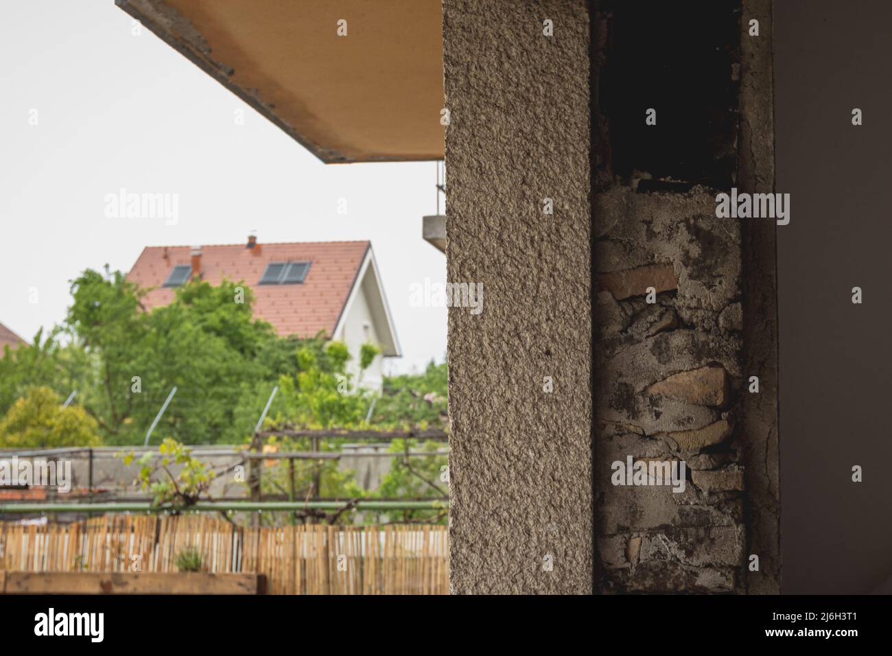 Hole in a window as the old windows were removed and the gap is ready