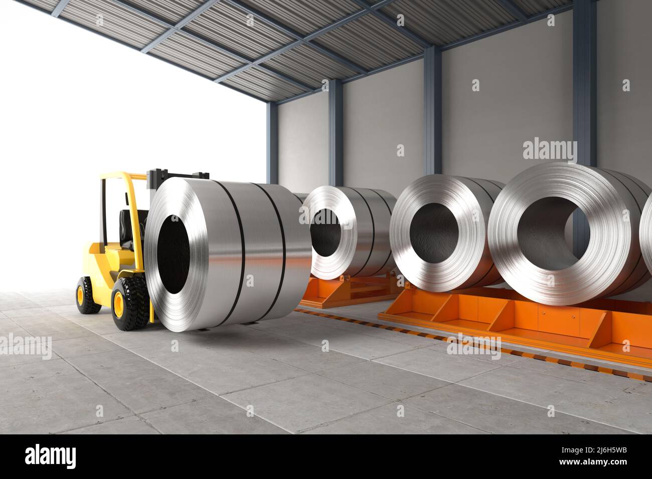 3d rendering roll of steel sheets in factory Stock Photo - Alamy