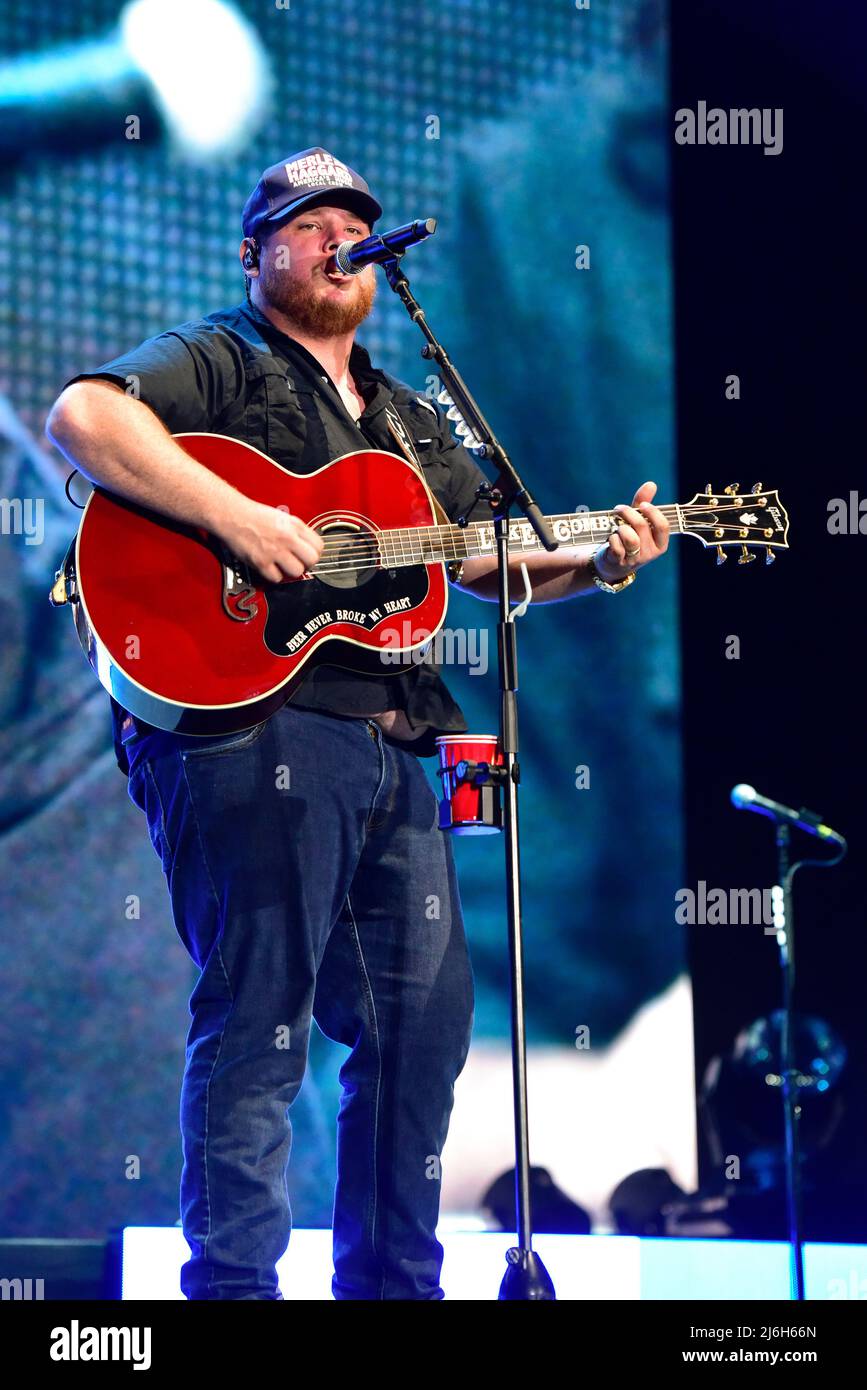 Indio, California, May 1, 2022 Luke Combs on stage at Stagecoach
