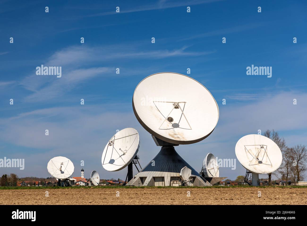 Antennas of earth station in Raisting, Bavaria, Germany Stock Photo