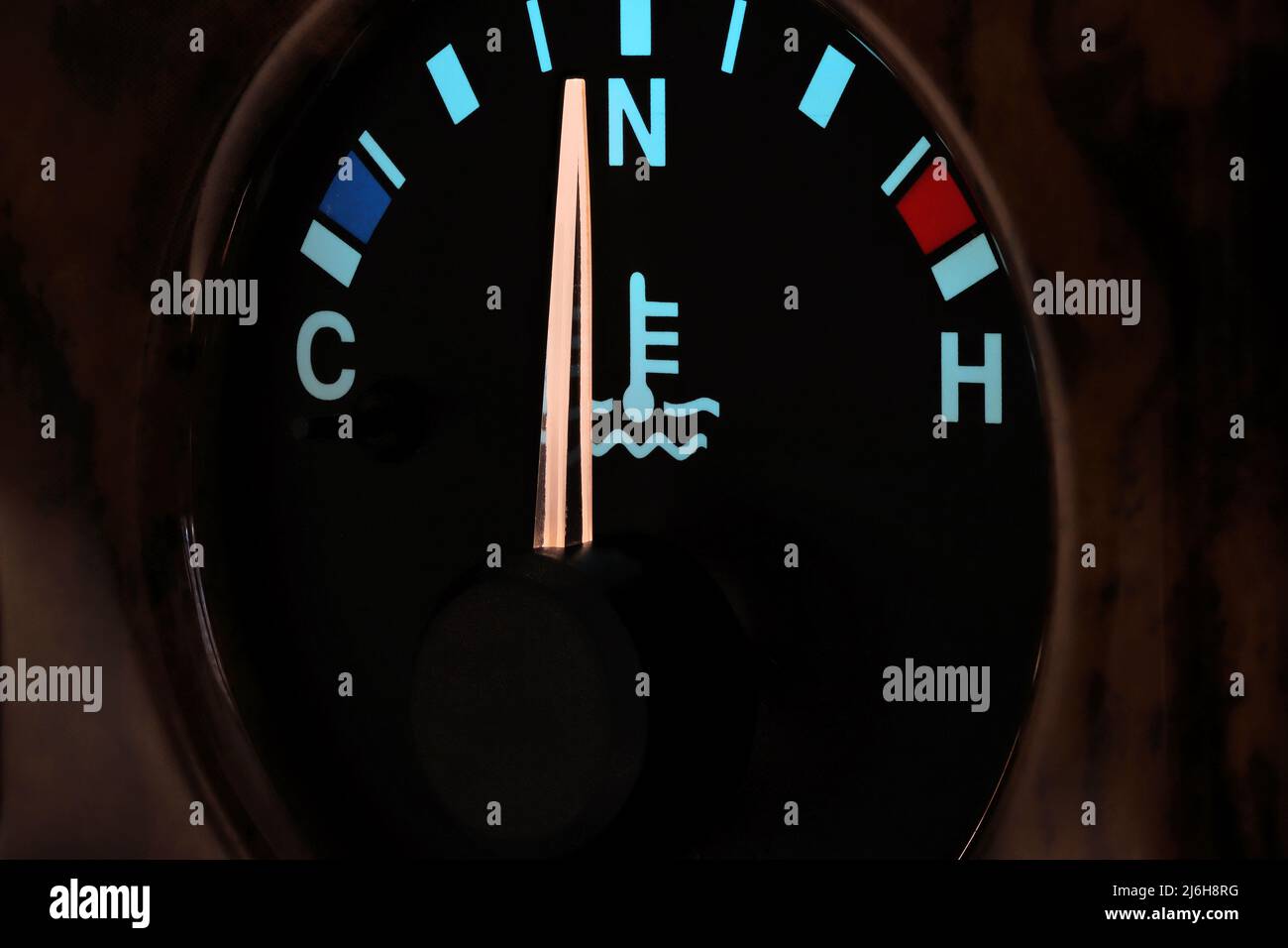 temperature gauge at normal operating temperature in car dashboard in