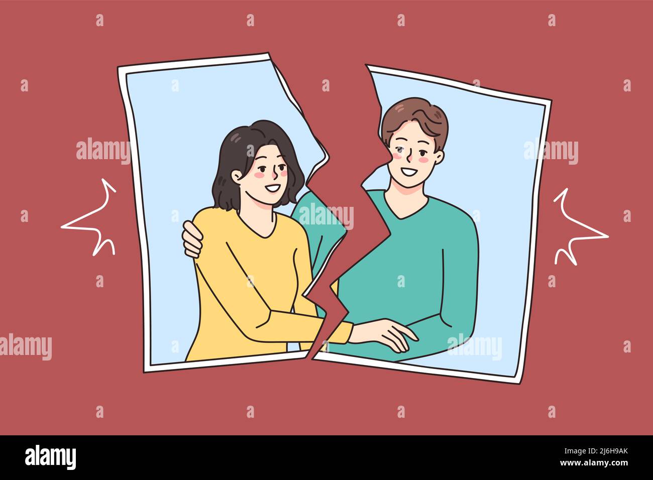 Ex Torn picture of smiling couple show end of romantic relationship ...