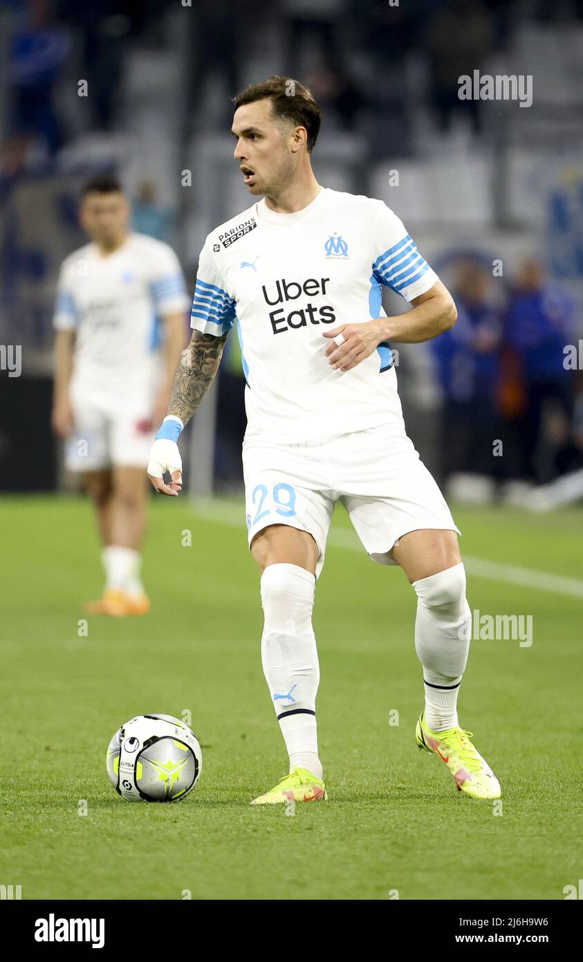 May 1, 2022, Marseille, France: Pol Lirola of Marseille during the French  championship Ligue 1 football match between Olympique de Marseille (OM) and  Olympique Lyonnais (OL, Lyon) on May 1, 2022 at