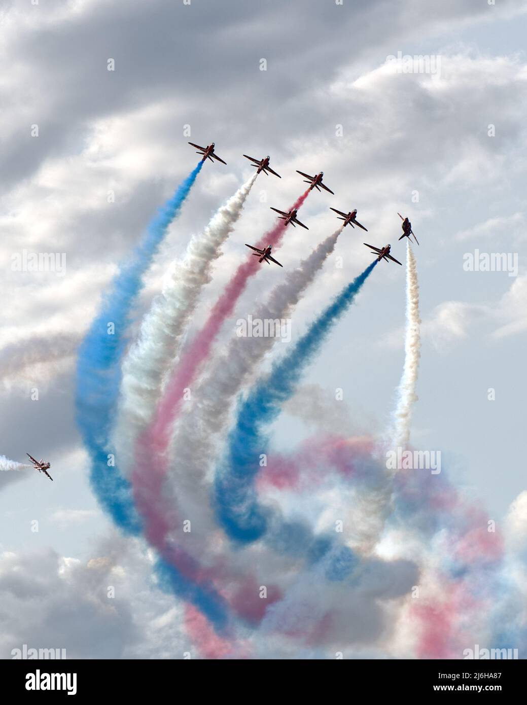 RAF Red Arrows Display Team displaying at the last Dunsfold Wings & Wheels air show 2019 Stock Photo