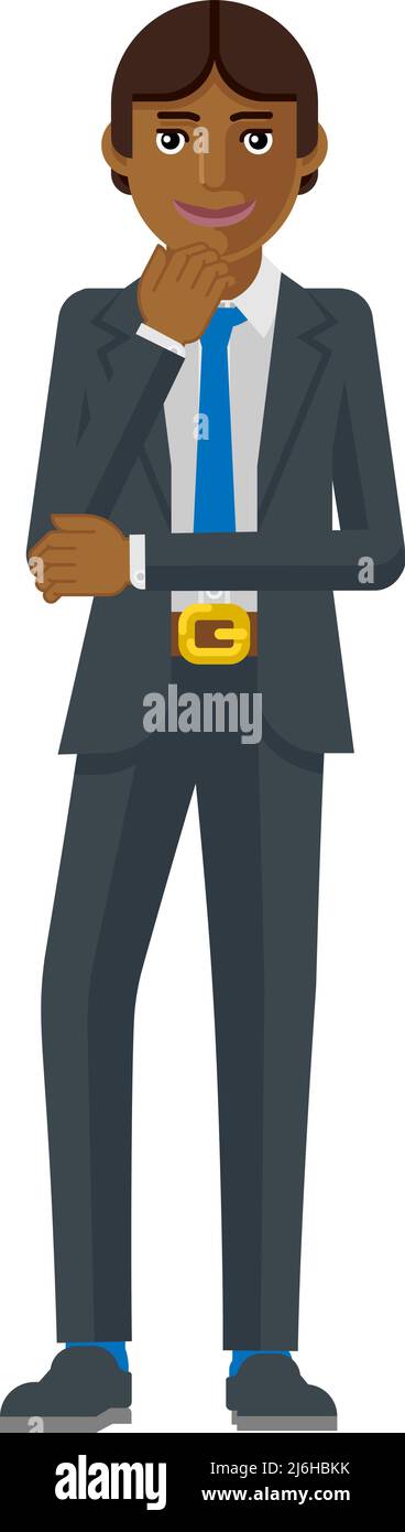 Asian Business Man Thinking Mascot Concept Stock Vector