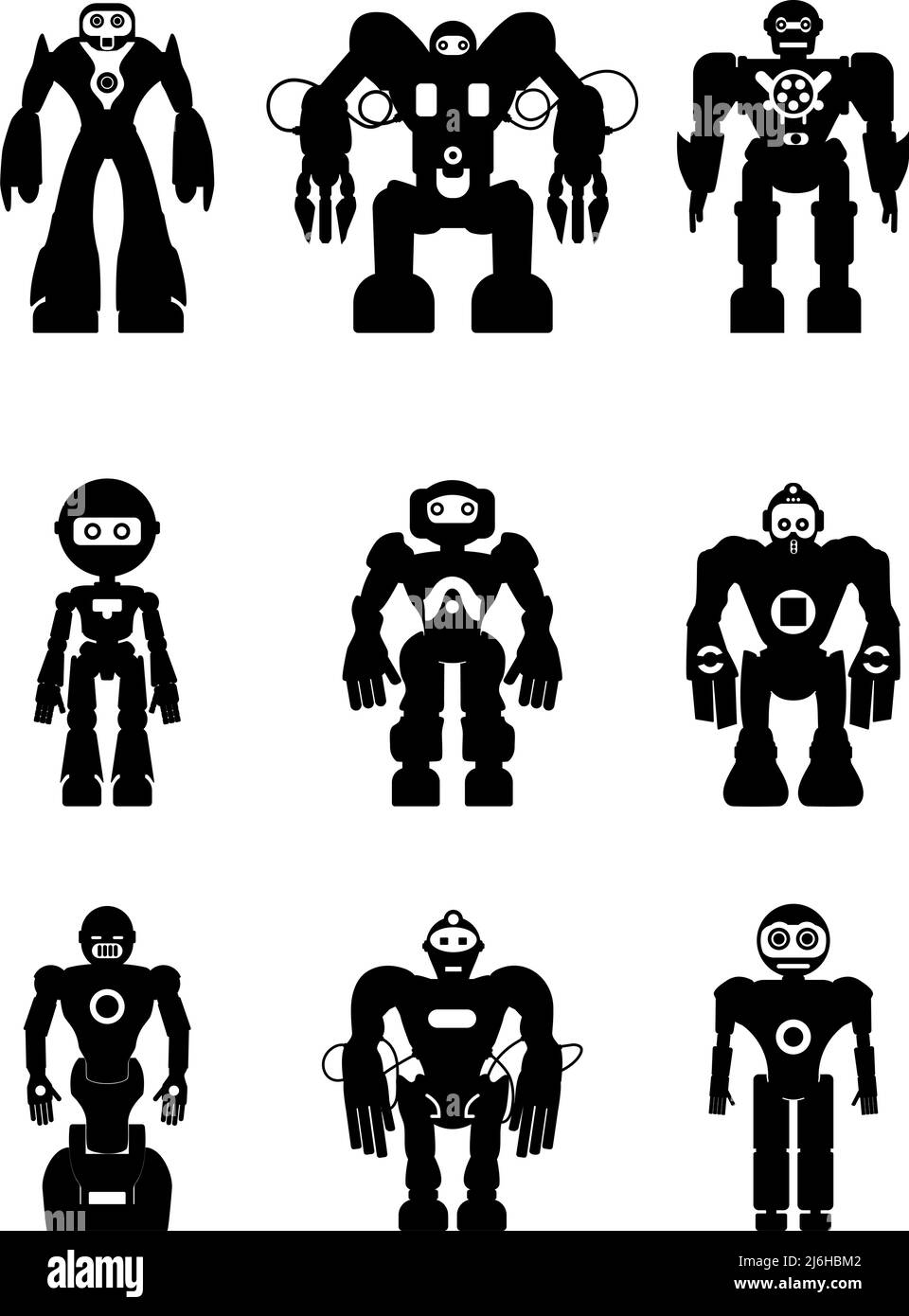 Abstract robots set isolated on white background. Vector illustration Stock Vector