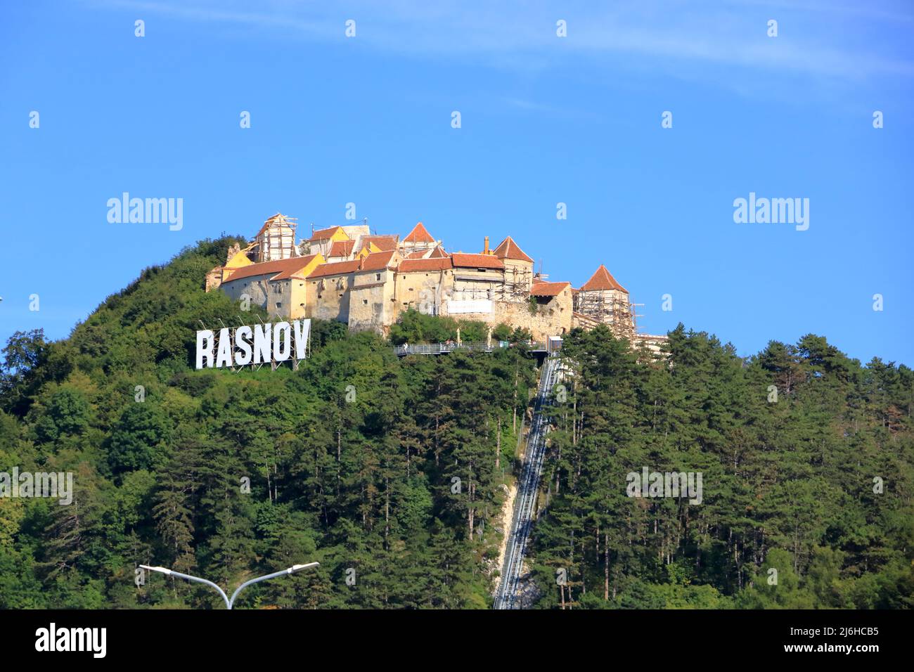 Rasnov in Romania: The Medieval castle, Bauernburg Rosenau Stock Photo