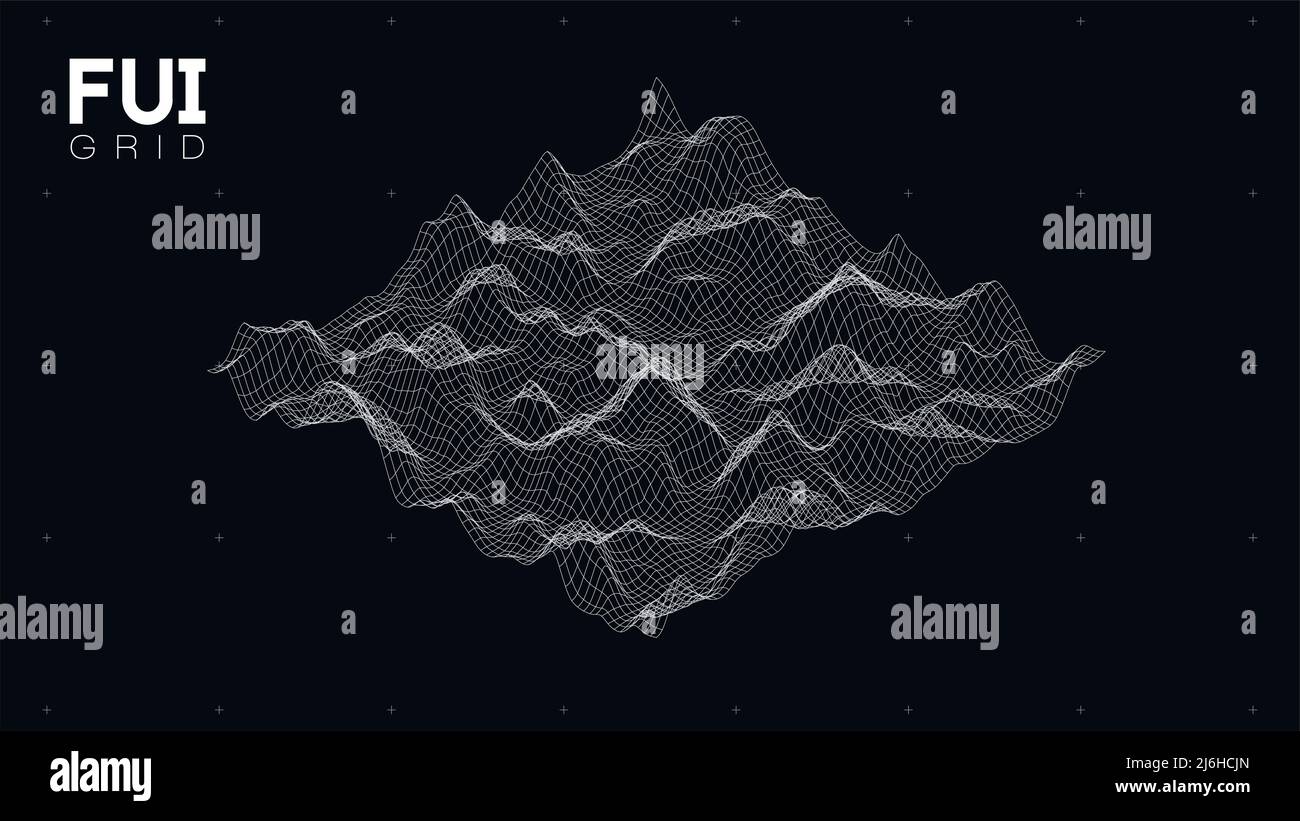 FUI GUI 3D Vector Landscape Scan Grid. Abstract futuristic background. Sci-Fi Hi-Tech design Stock Vector