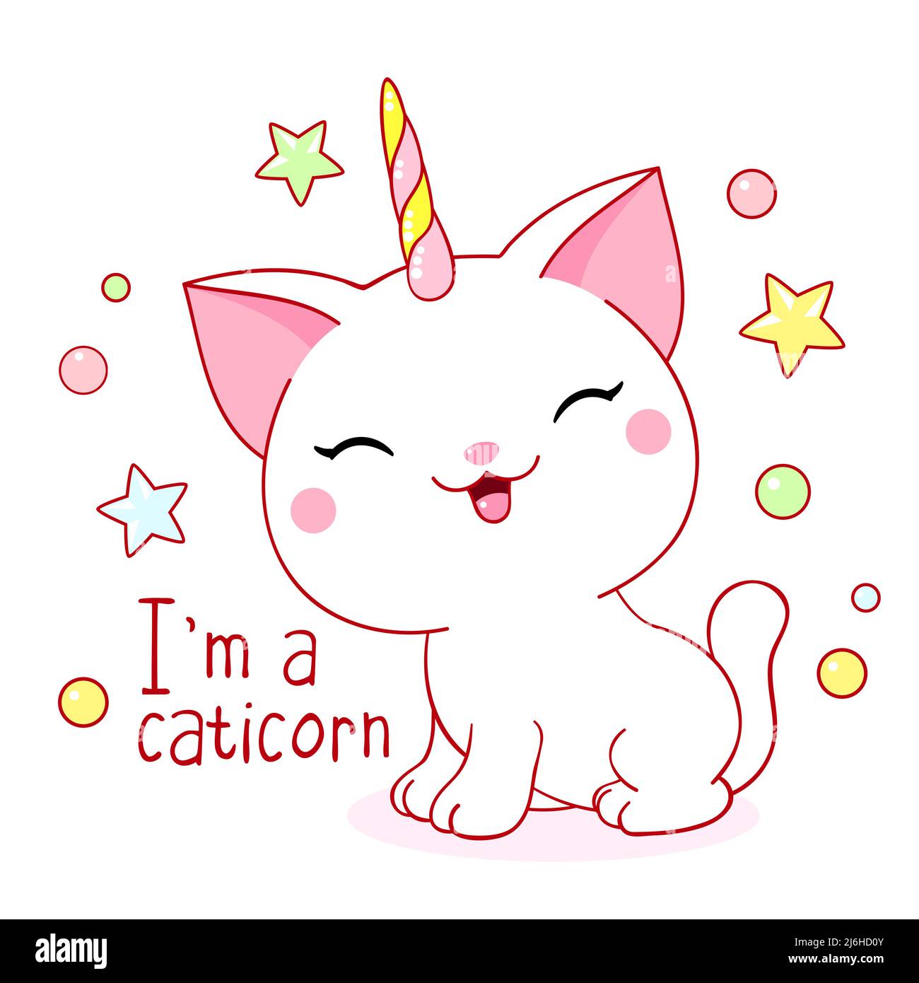 Cute Kawaii Baby Caticorn Cat Unicorn Stock Vector (Royalty Free
