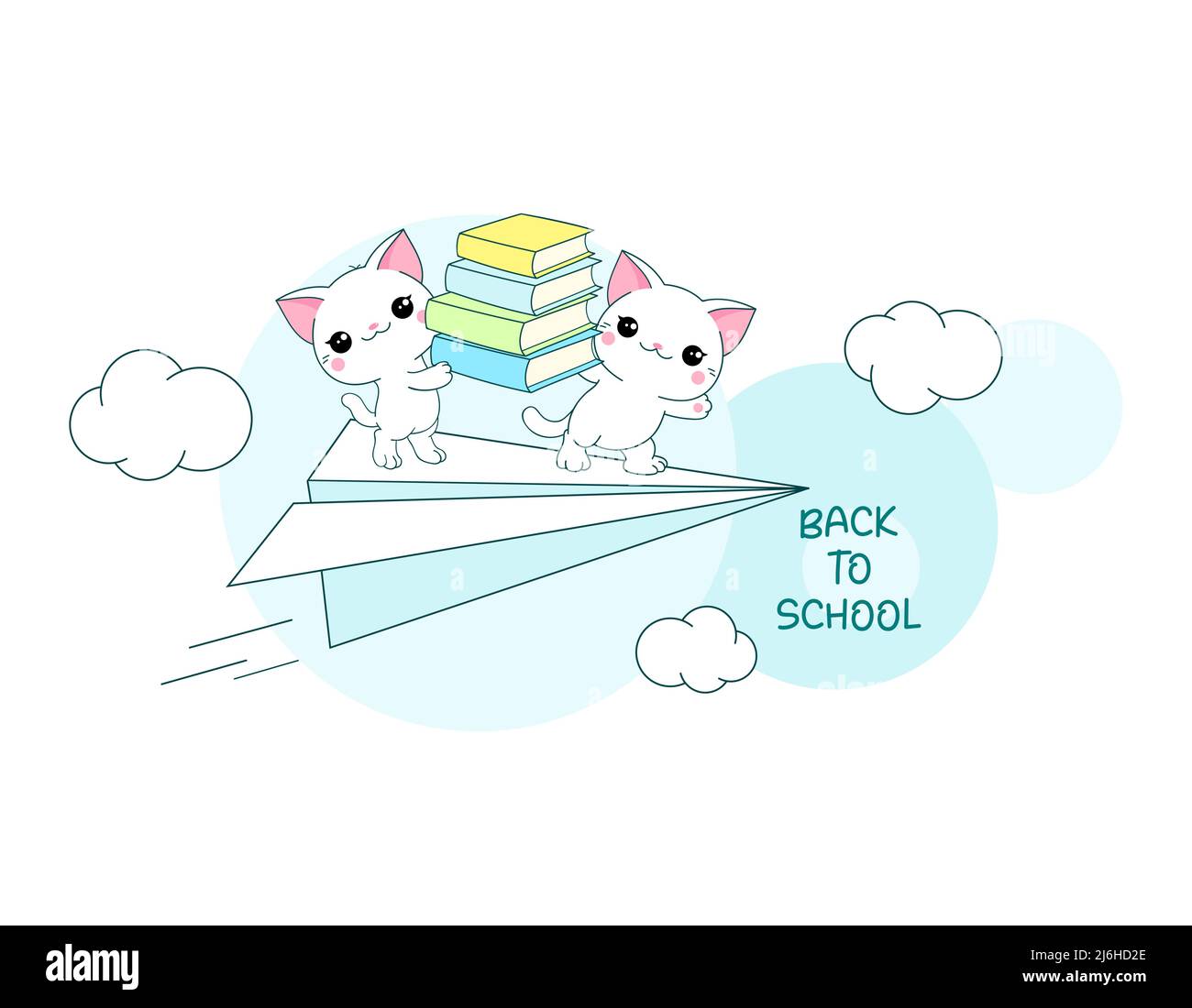 Back to school. Two cute little cats with books on paper airplane. White  kittens on a flying paper plane. Vector illustration EPS8 Stock Vector  Image & Art - Alamy