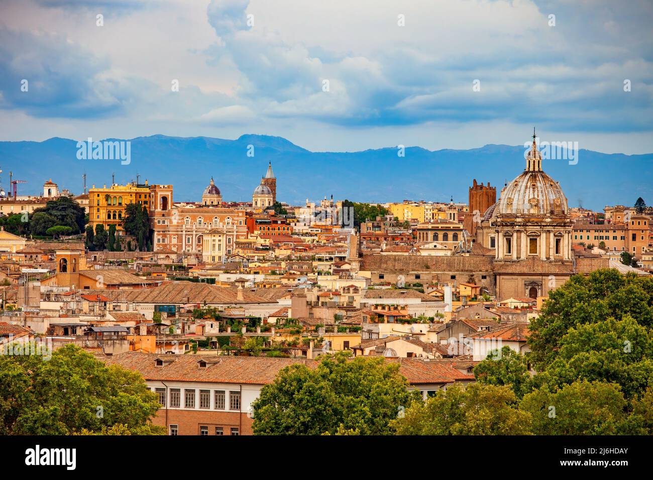 City of Rome in Italy, cityscape from the Janiculum Hill (Gianicolo). Stock Photo